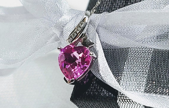 Vintage Solid Gold Pink Heart Diamond Love Neckla… - image 1