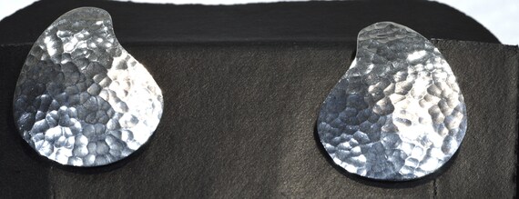 Large Sterling Silver Hammered Stud Earrings, Vin… - image 2