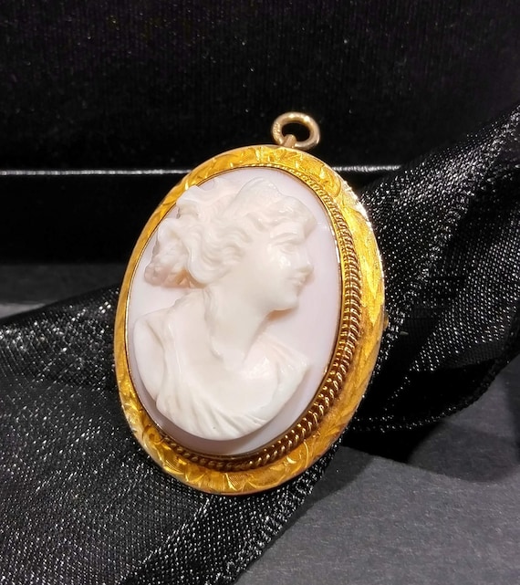 Antique 10k Gold Cameo Brooch, Edwardian 1910s An… - image 9