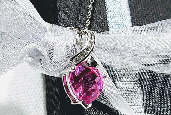 Vintage Solid Gold Pink Heart Diamond Love Neckla… - image 10