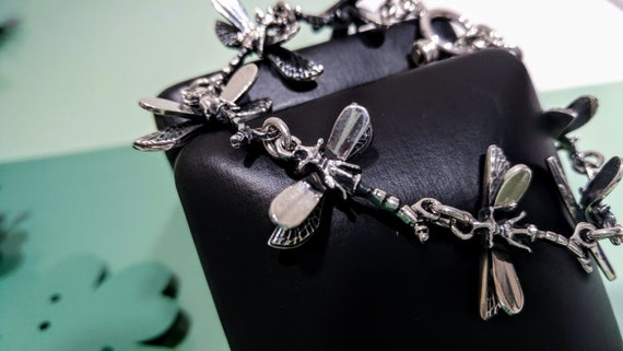 Solid Sterling Silver Dragonfly Bracelet Vintage … - image 3