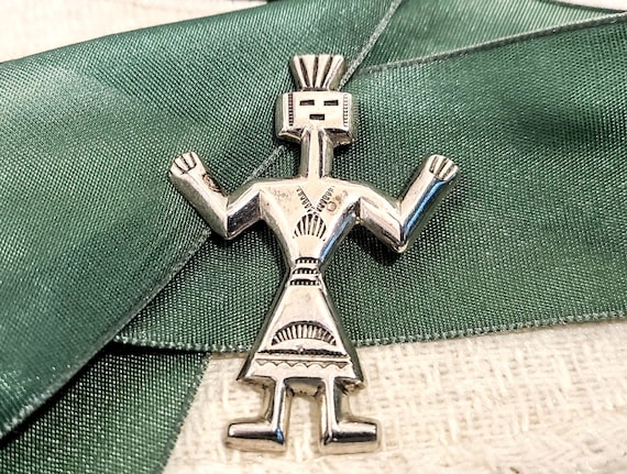 Fascinating Vintage Native American Navajo Sterling Silver Kachina Pin/ Pendant Signed Fascinating Vintage Native American Navajo Sterling Silver Kachina Pin/ Pendant Signed