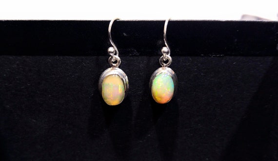 Handmade Silver Natural Opal Earrings, Australian… - image 5