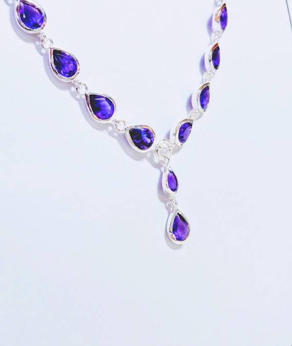 Sterling Silver Multiple Genuine AAA Amethyst Nec… - image 1