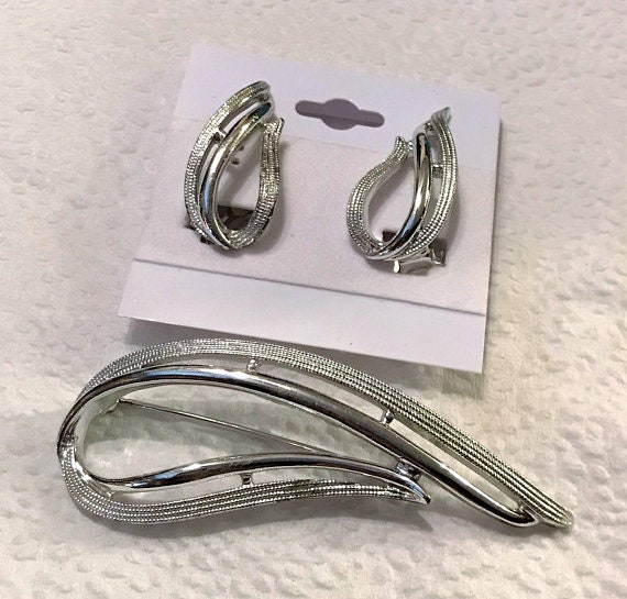 Vintage silver jewelry set Organic Silver brooch … - image 1