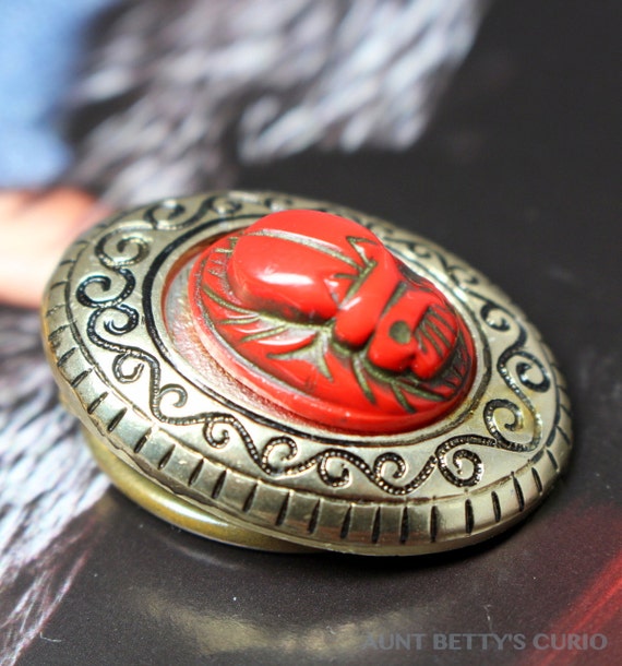 Vintage Brooch Art Deco Jewelry Egyptian Red Scar… - image 2