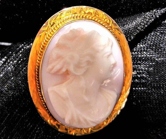 Antique 10k Gold Cameo Brooch, Edwardian 1910s An… - image 4