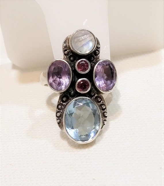 Sterling Silver Multi Gemstone Statement Ring, Na… - image 8