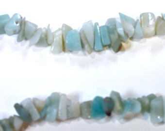 AQUAMARINE Crystal Necklace Raw Stone Chip Beads, Long Birthstone Necklace, Handmade Jewelry Gifts