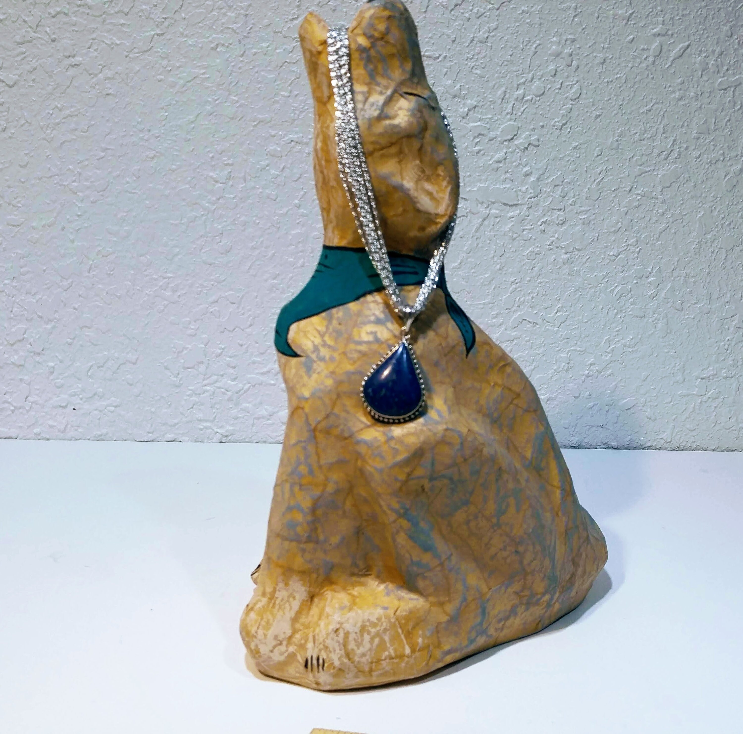 Collana Con Ciondolo In Pietra Lapislazzuli E Perla - Argento Sterling 925 Fatto A Mano - Stile Boho