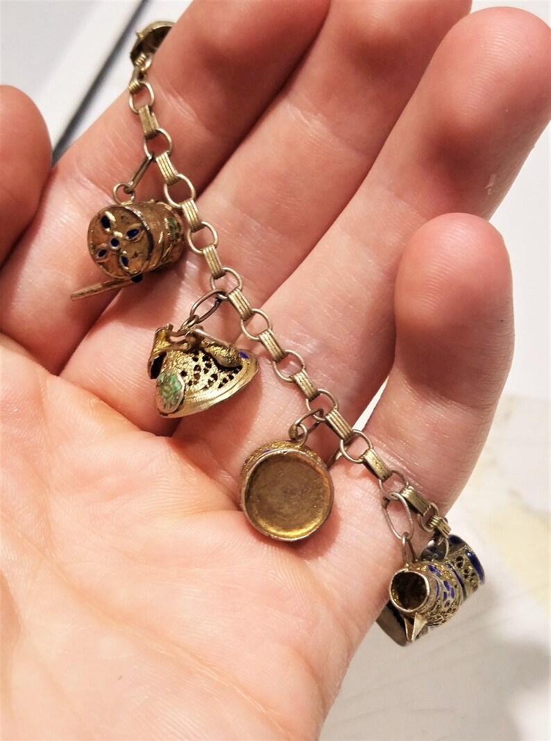 Fine Vintage 800 Silver Gold Vermeil Charm Bracelet Boho Etsy