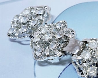 Vintage Silver Rhinestone Bracelet Wide Link Designer Bracelets Wedding Jewelry