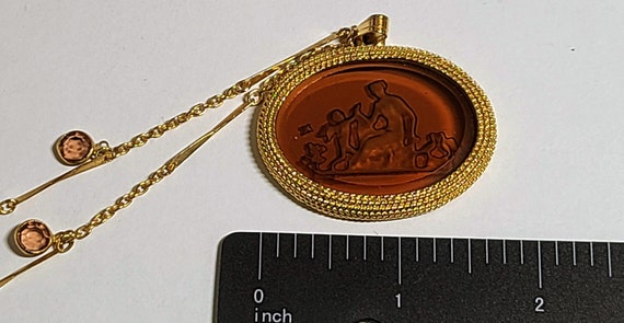 Carnelian Glass Reverse Intaglio Gold Pendant, Re… - image 6