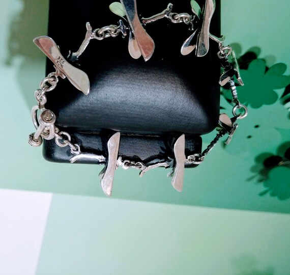 Solid Sterling Silver Dragonfly Bracelet Vintage … - image 7