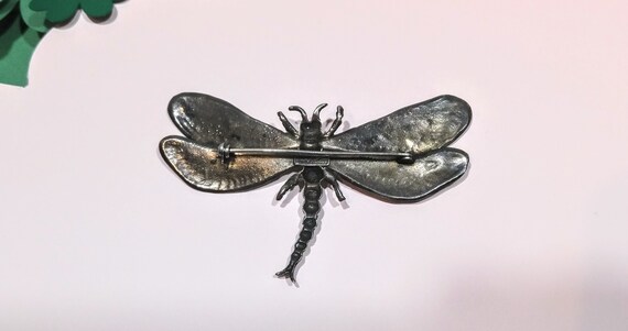 Large Solid Sterling Silver Dragonfly Brooch, Vin… - image 8
