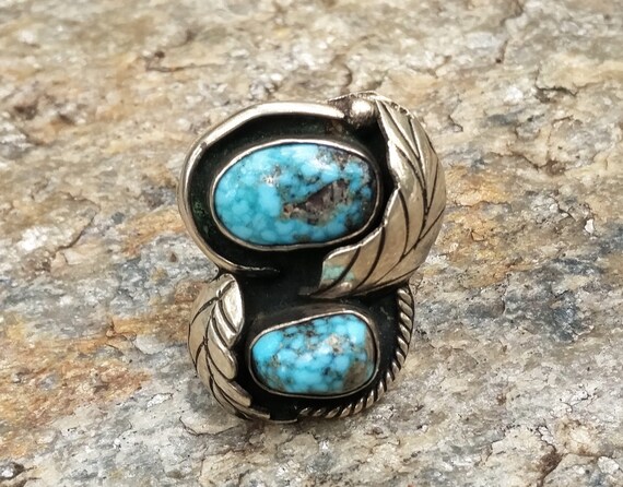 Vintage Navajo Raw Stone Turquoise Ring Sterling … - image 7