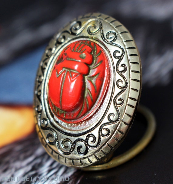 Vintage Brooch Art Deco Jewelry Egyptian Red Scar… - image 3