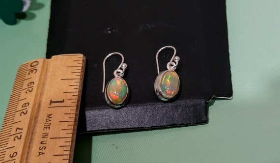 Handmade Silver Natural Opal Earrings, Australian… - image 3