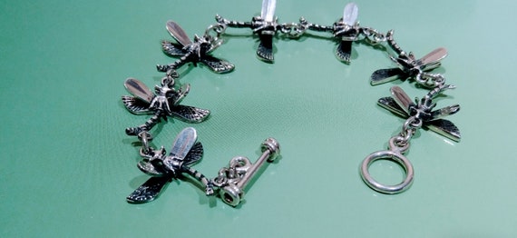 Solid Sterling Silver Dragonfly Bracelet Vintage … - image 6