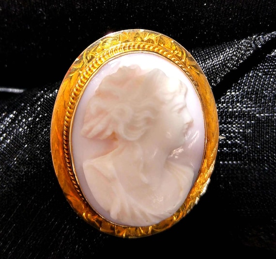 Antique 10k Gold Cameo Brooch, Edwardian 1910s An… - image 7