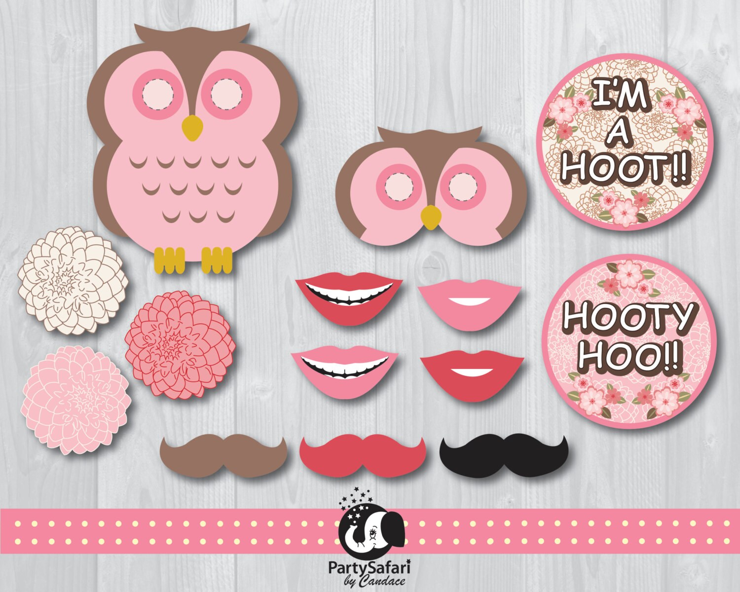 Woodland Owl Printable Photo Booth Props Pink Owl Photo Booth Props Instant Download Party ...