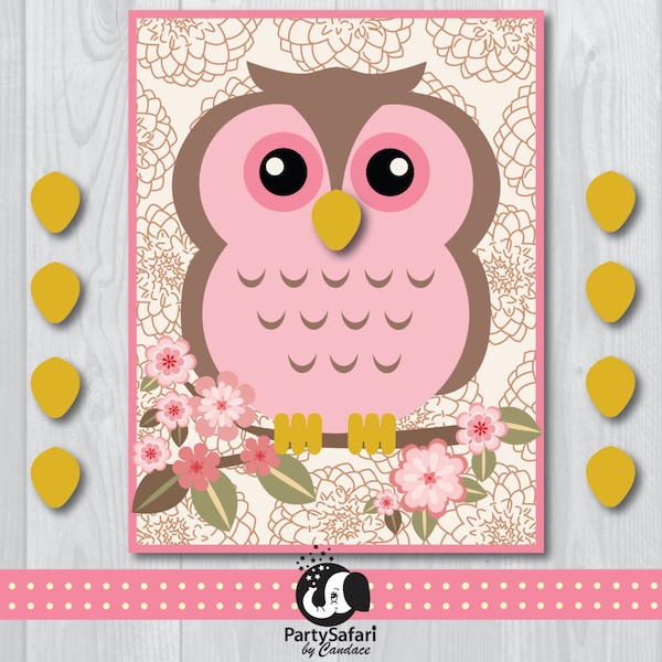 Woodland Owl Printable Pin The Nose on the Owl Game | Pink Owl Pin The Nose on the Owl Game | Instant Download | Party Safari By Candace