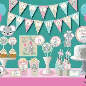 Koala Bear Girl Personalized Printable Birthday Party Package | Koala Personalized Birthday Party for Girl |  Party Safari By Candace