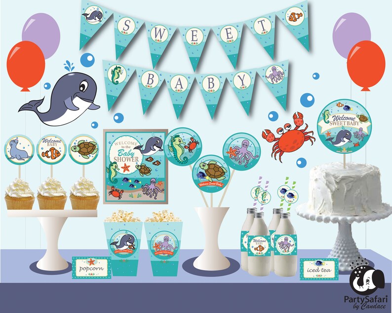 Under the Sea Baby Shower Printable Cupcake Toppers Ocean Etsy