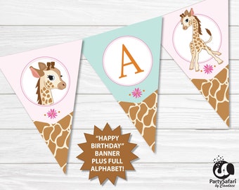 Verjaardagsbanner giraf: feestversiering meisjes (digitale download)