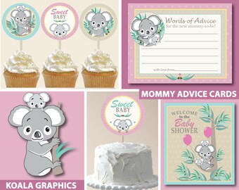 Koala Bear Girl Baby Shower Printable Package | Koala Girl Baby Shower | Girl Baby Shower | INSTANT DOWNLOAD | Party Safari By Candace