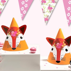 Red Fox Girl Party Hats: Woodland Birthday Printable (Digital Download)