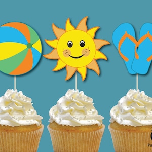 Beach Ball Birthday Printable Cupcake Toppers | Beach Ball Pool Party Cupcake Toppers | INSTANT DOWNLOAD | Party Safari By Candace