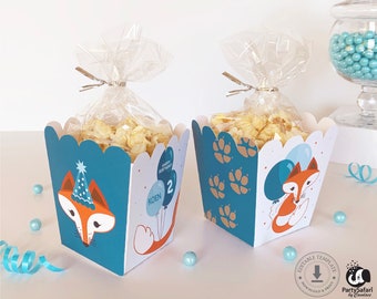 Red Fox Boy EDITABLE Snack Box // Red Fox Editable Popcorn Box  // Woodland Birthday Popcorn Box // Printable Template // Instant Download