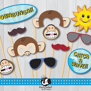 Surfing Monkey Photo Booth Props: Safari Party Printables (PDF)