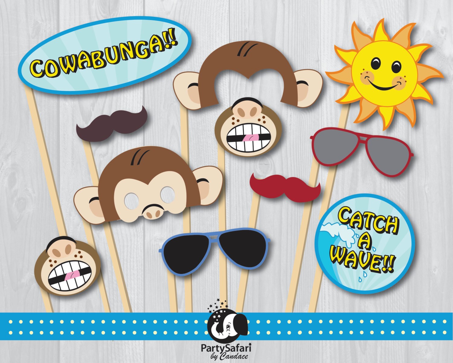 Surfing Monkey Printable Photo Booth Props | Monkey Printable Photo ...