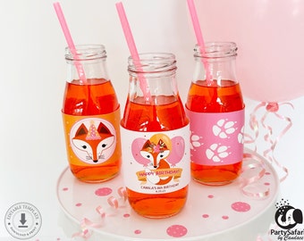 Red Fox Girl EDITABLE Bottle Wraps // Red Fox Birthday Water Wrap // Fox Birthday Party Decoration // Printable Template // Instant Download