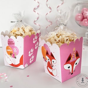 Red Fox Girl EDITABLE Snack Box // Red Fox Editable Popcorn Box // Woodland Birthday Popcorn Box // Printable Template // Instant Download