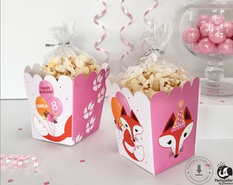 Red Fox Girl EDITIERBARE Snack Box // Red Fox Editierbare Popcorn Box // Wald Geburtstag Popcorn Box // Druckbare Vorlage // Sofort Download