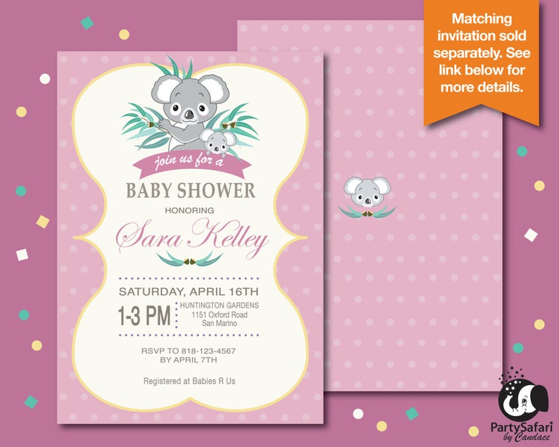 Koala Bear Girl Baby Shower Printable Package Koala Girl Baby Shower