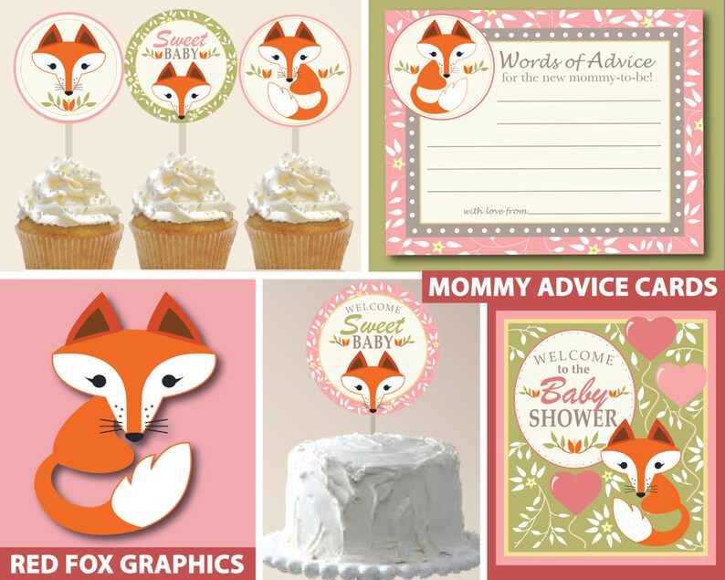 Woodland Red Fox Girl Baby Shower Printable Package Fox Baby | Etsy