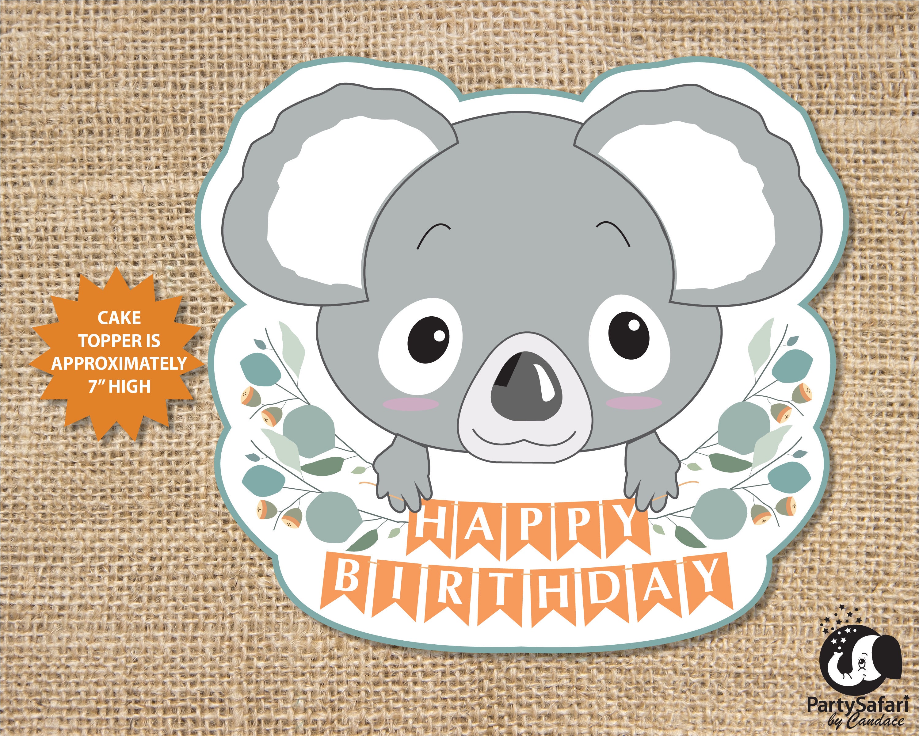 Koala BIRTHDAY Party Cake Topper // Eucalyptus Leaf, Bluegreen