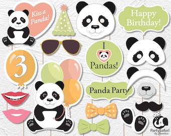 Panda DIGITAL Photo Booth Requisiten // Panda, Lippen, Nase, Schnurrbart, Blumen Foto Requisiten // Geburtstag Requisiten // Instant Download // Printable PA02