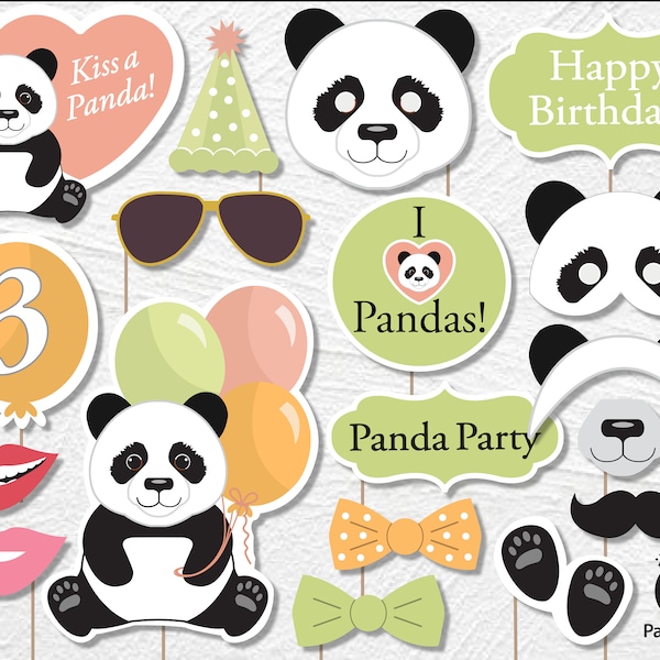 Panda DIGITAL Photo Booth Props // Panda, Lips, Nose, Mustache, Flower Photo Props // Birthday Props // Instant Download // Printable PA02