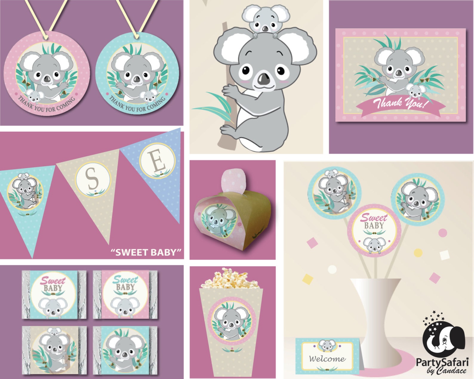Koala Bear Girl Baby Shower Printable Package Koala Girl Baby Shower