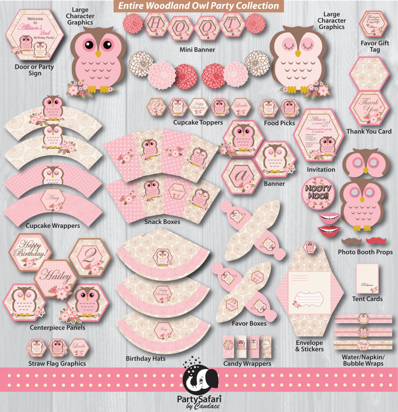 Woodland Owl Printable Photo Booth Props Pink Owl Photo Booth Props Instant Download Party ...