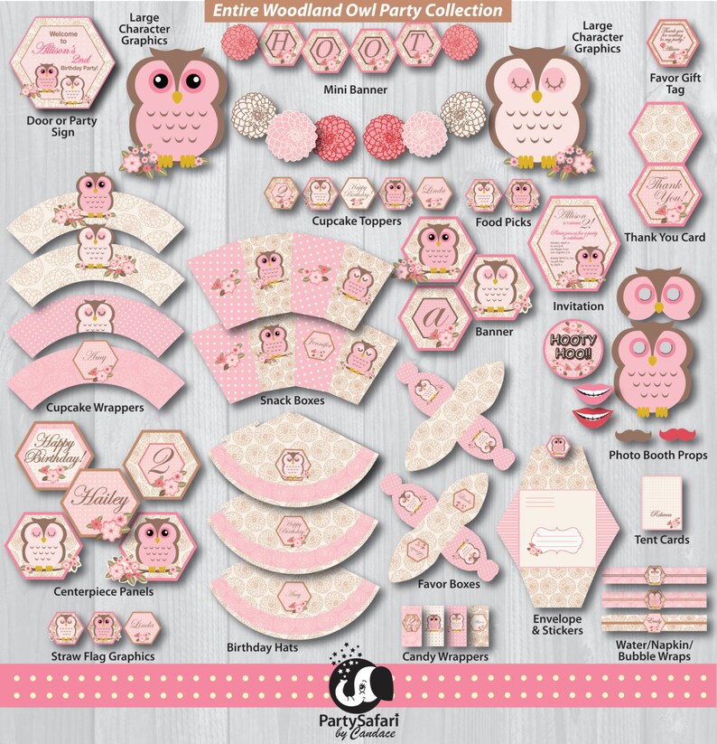 Woodland Owl Printable Photo Booth Props Pink Owl Photo Booth Props ...