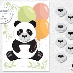 Panda DIGITAL Pin The Nose Game // Panda Birthday Game // Panda Party Decorations // Instant Download // Printable PA04