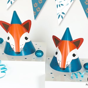 Cappelli da festa DIGITALI Red Fox Boy // Cappelli di compleanno Red Fox // Decorazioni per feste di compleanno Woodland Fox // Modello stampabile // Download istantaneo