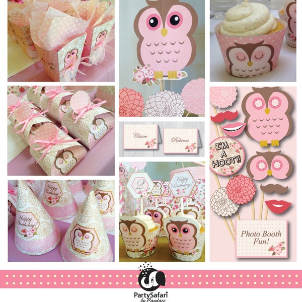 Woodland Owl Printable Party Package | Woodland Pink & Brown Owl Birthday Party | INSTANT DOWNLOAD | Party Safari By Candace