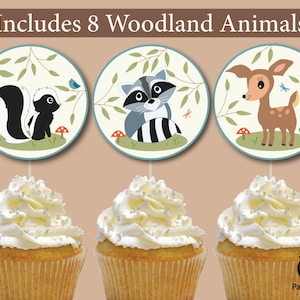 Woodland Animal Baby Shower Printable Cupcake Toppers | Forest Animals Shower Cupcake Toppers | INSTANT DOWNLOAD | Party Safari By Candace